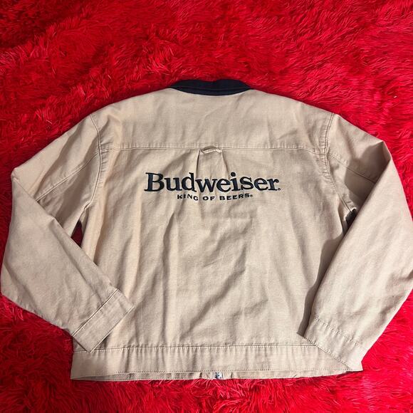 Budweiser by Pacsun Mens Khaki Work Jacket w Black Quilted Lining Embroidered L - Picture 3 of 4